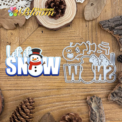 Snijmal Winterse Sneeuwpop met Let It Snow Tekst voor Kaarten en Scrapbooking