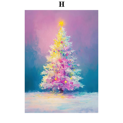 Kerst schilderij sfeervol nachtelijk sneeuwhuis met kerstboom op canvas