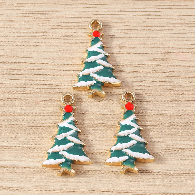 Kerst hanger/bedel voor ketting of armband – Mix van 10 modieuze emaille kerstboom bedels