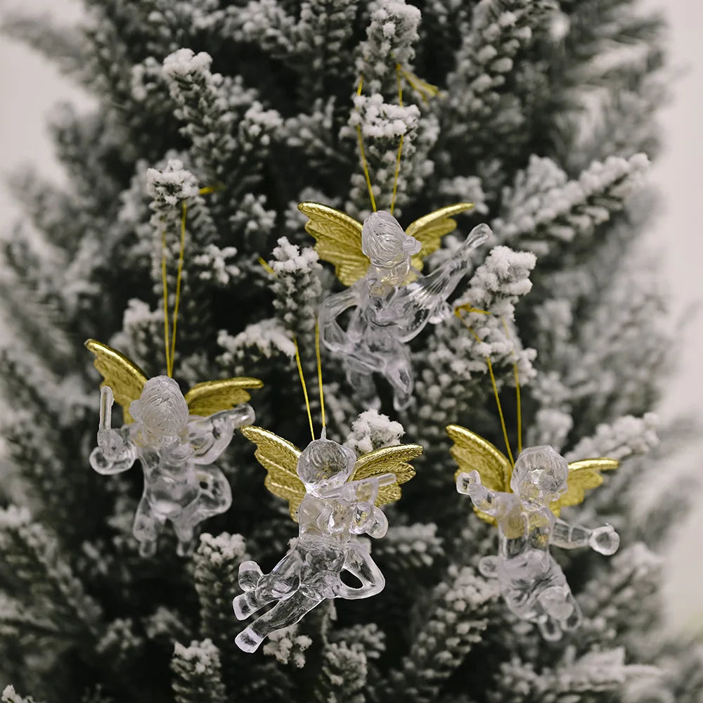Kerstboom ornament acryl engeltjes hangdecoratie set van 4 stuks