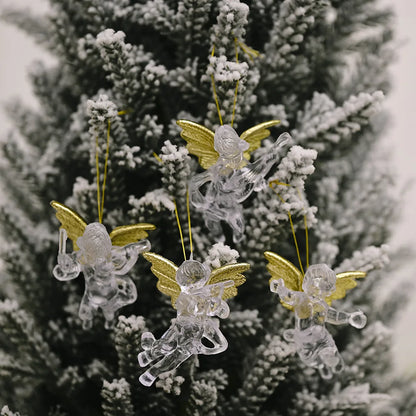 Kerstboom ornament acryl engeltjes hangdecoratie set van 4 stuks