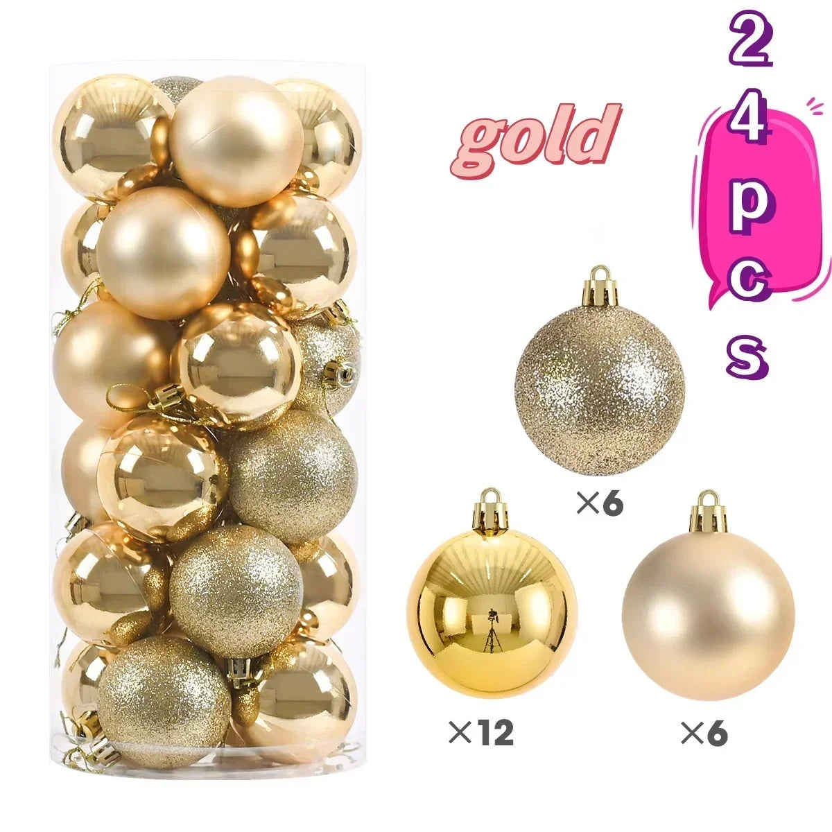 Kerstballen set 24 stuks – stevige kunststof ballen in effen kleuren