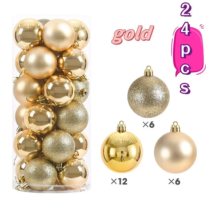 Kerstballen set 24 stuks – stevige kunststof ballen in effen kleuren