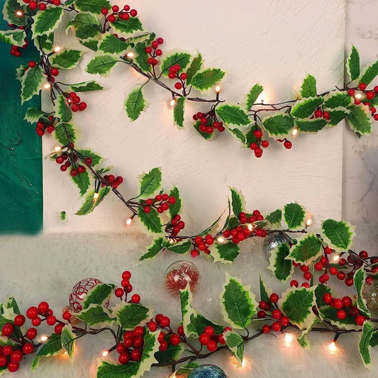 2M Kerst Guirlande met Licht en Rode Bessen – Sfeervolle Decoratie