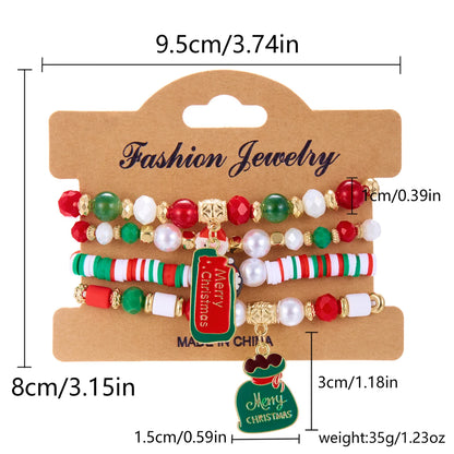 Kerst armband set met kerstboom rendier en kerstman kralen (4 stuks)