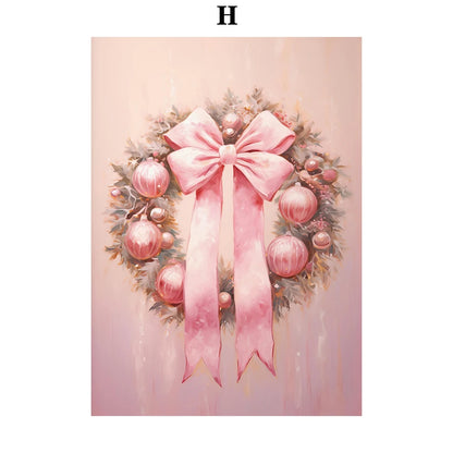 Kerst schilderij rendier en kerstman roze kerstkrans wanddecoratie