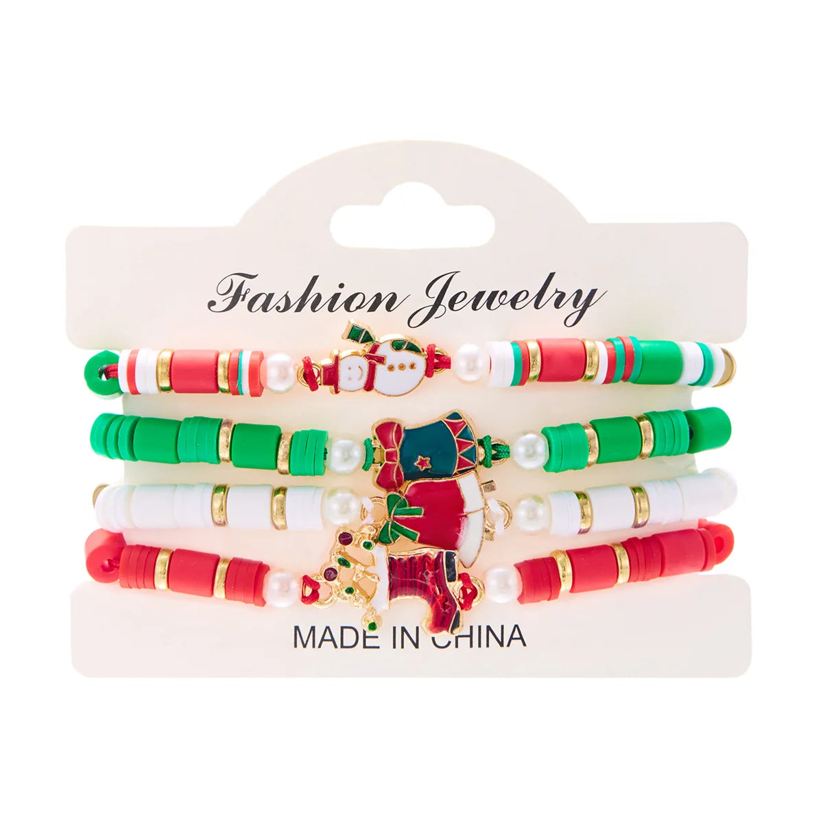 Kerst armband set met kerstboom rendier en kerstman kralen (4 stuks)