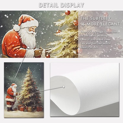 Kerst schilderij Santa Claus bij kerstboom – klassieke winter decoratie op canvas