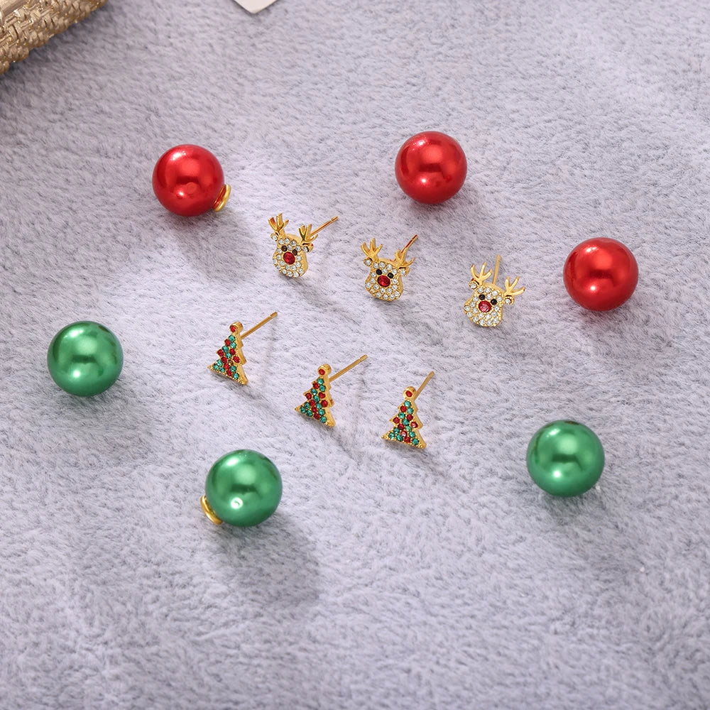 Kerst oorbellen rendier kerstboom studs met zirkonia voor dames