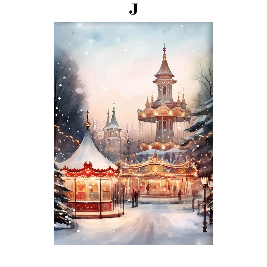 Kerst schilderij romantische winteravond in Parijs met sneeuw en kerstboom