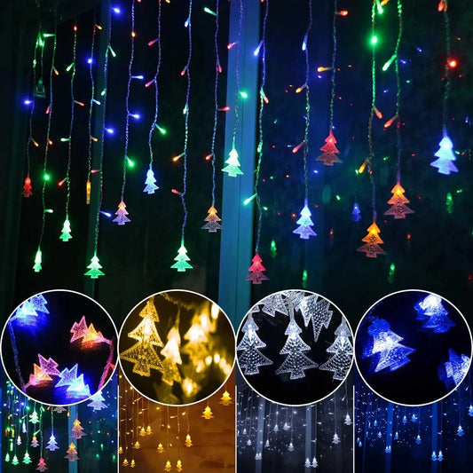 Kerst lichtgordijn met LED verlichting met Kerstboompjes voor feestelijke sfeer - koppelbaar