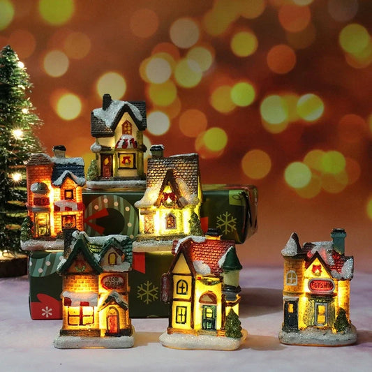 Verlicht Kerst figuur sfeervol huis met warm wit licht voor feestelijke decoratie