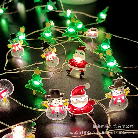 LED Kerstverlichting 2m – 20 Warm Witte Lampjes – Kerstman & Sneeuwpop
