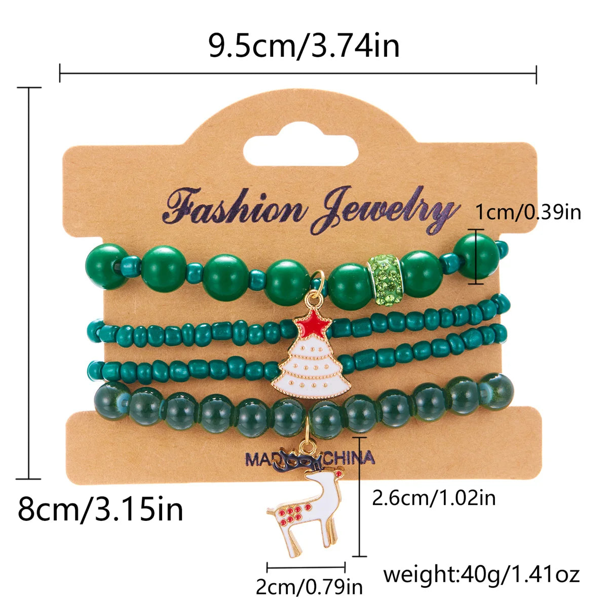Kerst armband set met kerstboom rendier en kerstman kralen (4 stuks)