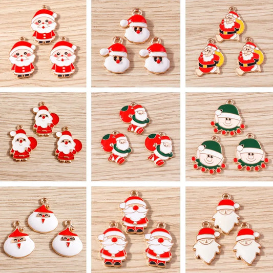Kerst hanger/bedel voor ketting of armband – Vrolijke kerstman emaille charms set - 10 stuks