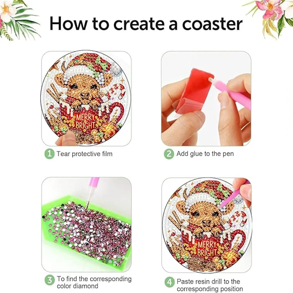 Diamond Painting Onderzetters Dieren – Set van 8 met Houder