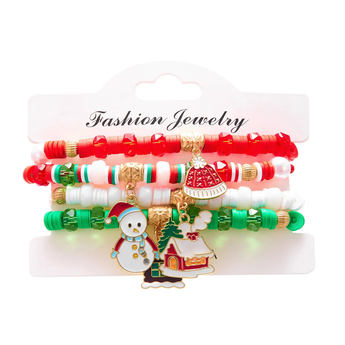 Kerst armband set met kerstboom rendier en kerstman kralen (4 stuks)