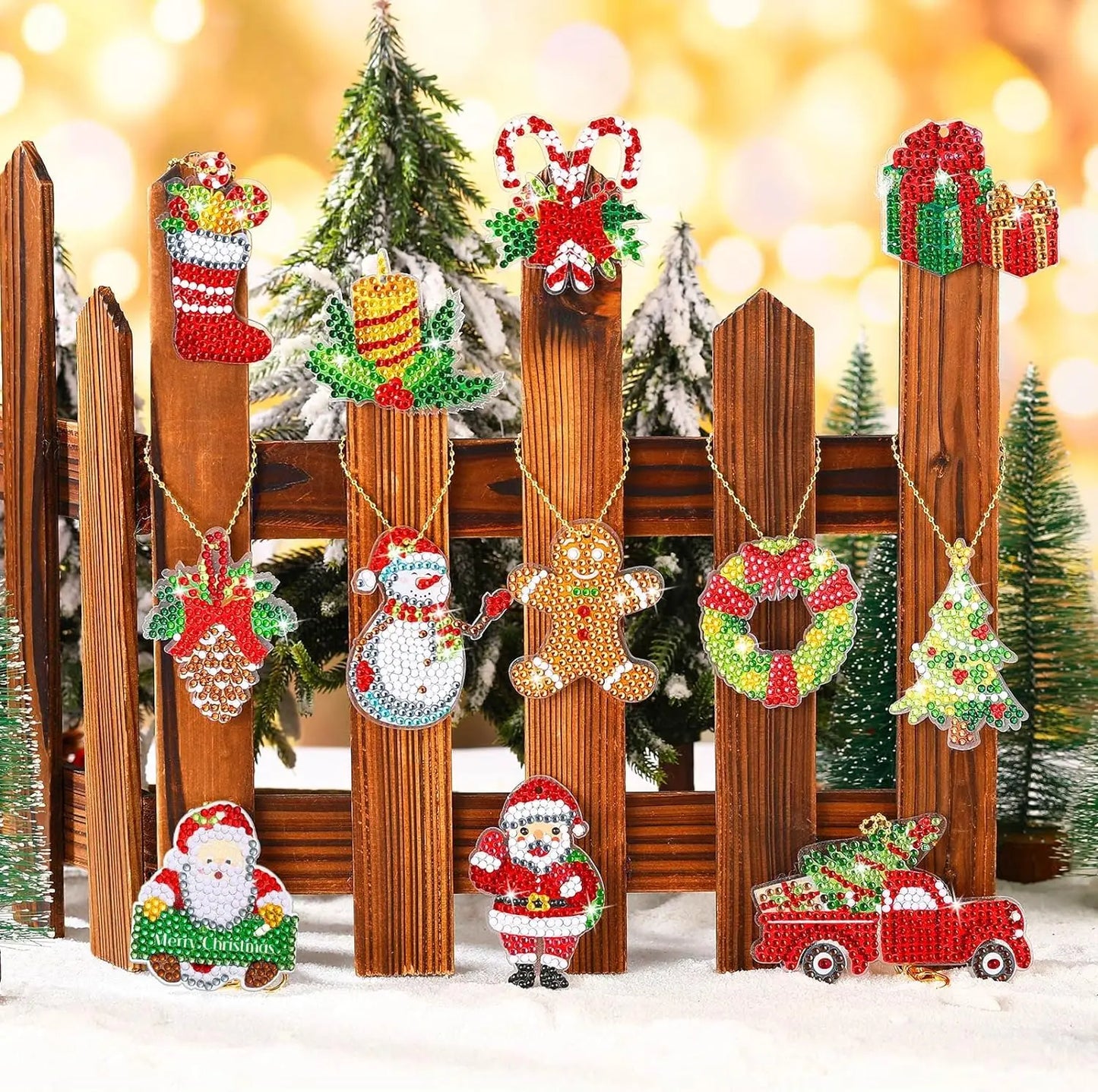 Diamond Painting Kerst Sleutelhangers – 12-delige Dubbelzijdige Set