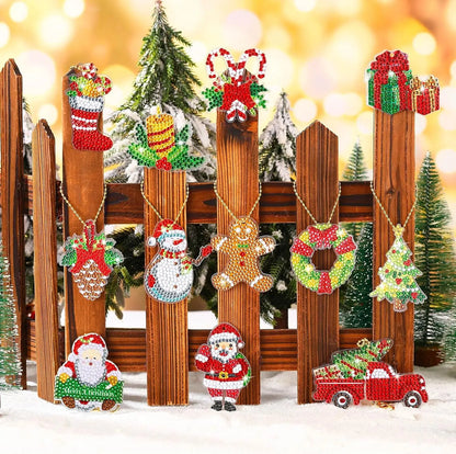Diamond Painting Kerst Sleutelhangers – 12-delige Dubbelzijdige Set