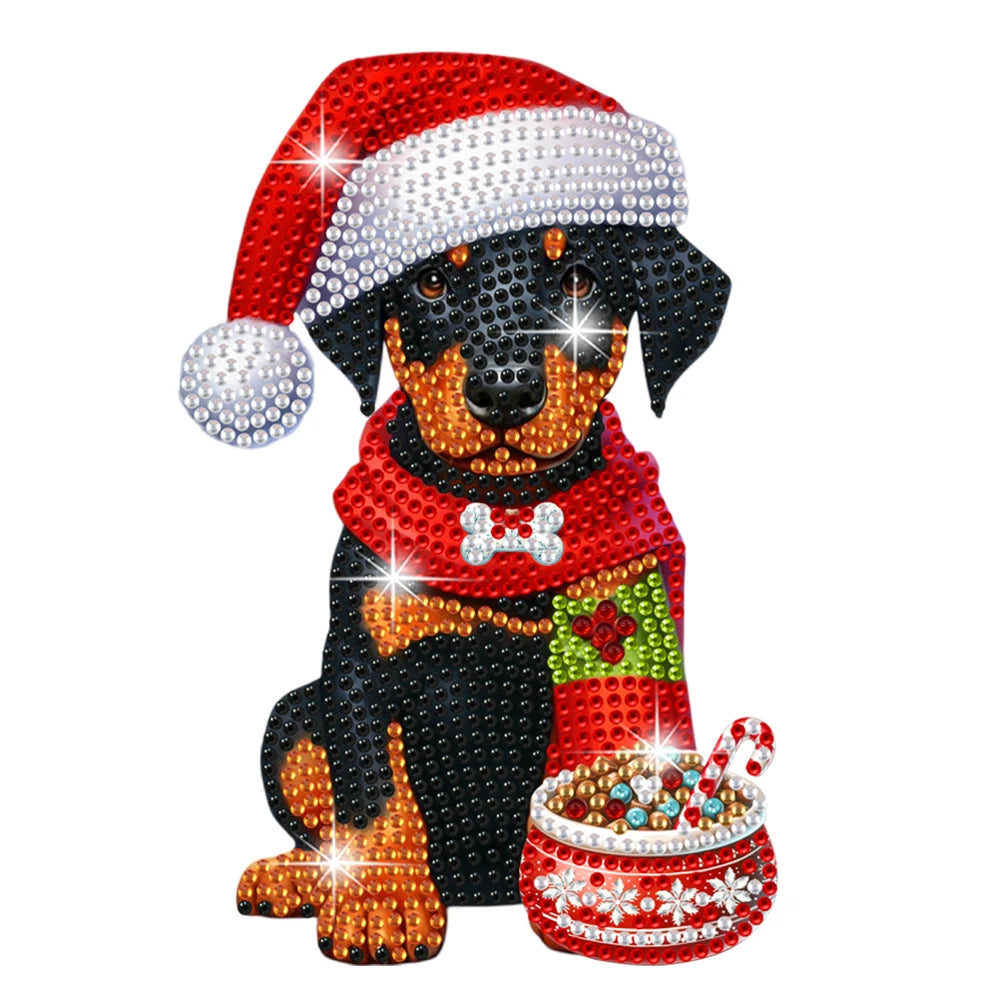 Diamond Painting Tafelornament Schuddend Hoofd Kat en hond Kerst