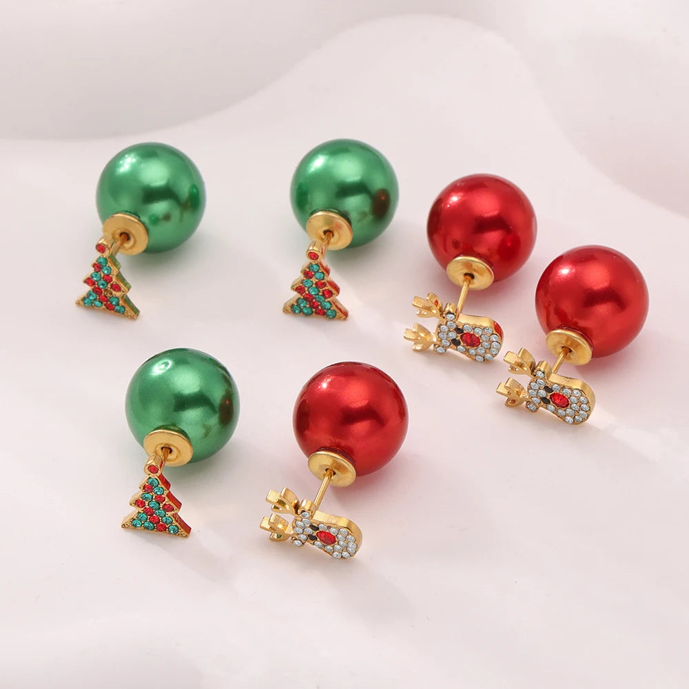 Kerst oorbellen rendier kerstboom studs met zirkonia voor dames