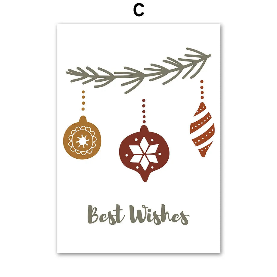 Kerst schilderij (canvas) panda met kerstboom en sneeuwvlokken – moderne wanddecoratie