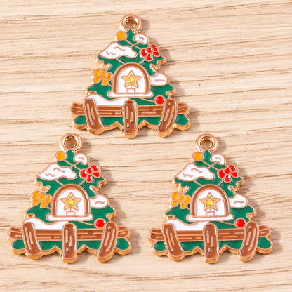 Kerst hanger/bedel voor ketting of armband – Mix van 10 modieuze emaille kerstboom bedels