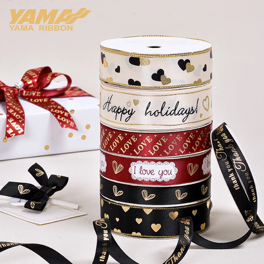 Kerst cadeau lint goud hartjes print – 10 yards luxe feestelijk lint