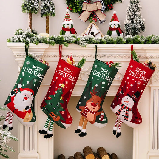 Kerstsok grote cadeausok met kerstman en sneeuwpop decoratie