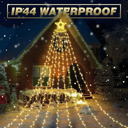 Led Kerstboom Waterval Verlichting met 350 Gekleurde Stervormige LED’s voor Buiten