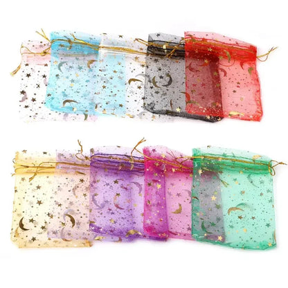 Kerst cadeauverpakking sterren en maan organza zakjes – sieraden en geschenken