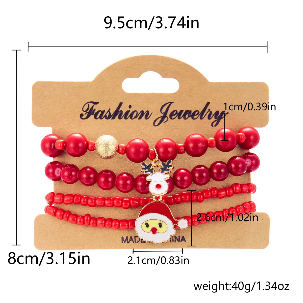 Kerst armband set met kerstboom rendier en kerstman kralen (4 stuks)