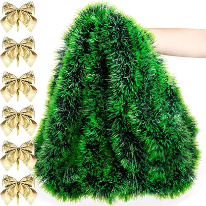 Kerst Guirlande met Strik en Glanzend Lint – Groene Decoratieve Slinger voor Boom, Krans en Feestdecoratie