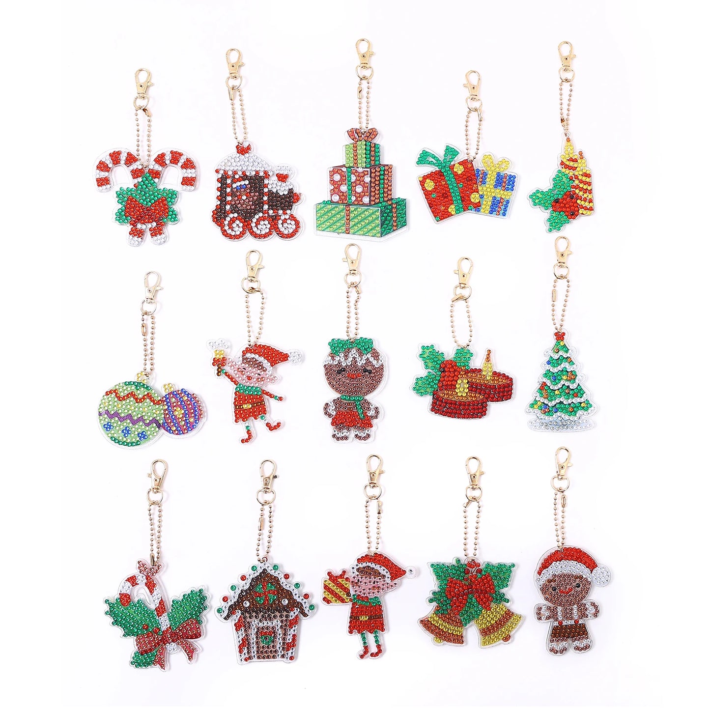 Diamond Painting Kerst Sleutelhangers – Set van 15 Dubbelzijdige Ornamenten