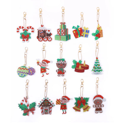 Diamond Painting Kerst Sleutelhangers – Set van 15 Dubbelzijdige Ornamenten