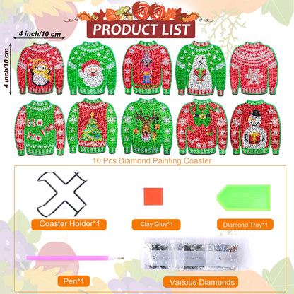 Diamond Painting Onderzetters Kerst – Set van 10 met Houder