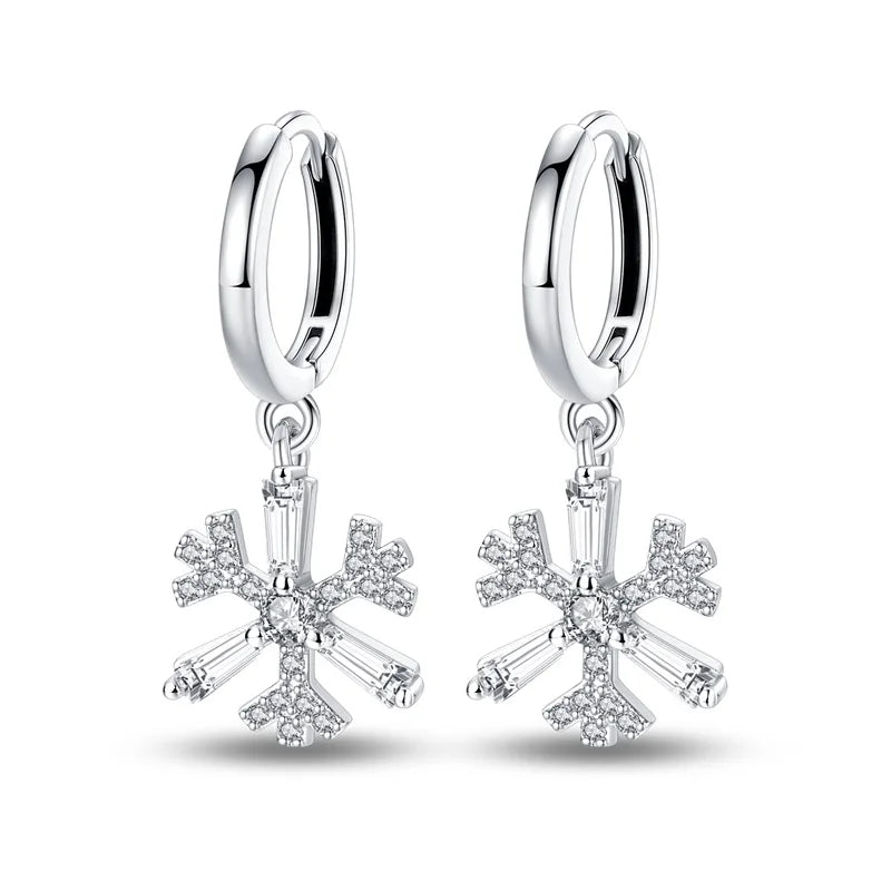 Kerst oorbellen 925 zilver sneeuwvlok met fonkelende zirkonia