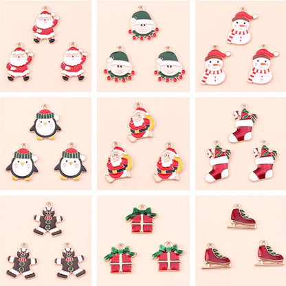 Kerst hangers mix sneeuwpop, Kerstman en meer emaille bedels voor sieraden - 10 stuks
