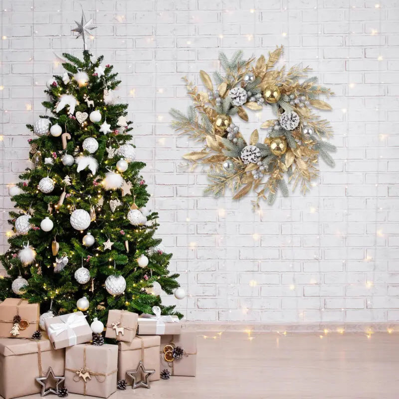 Kerst krans gouden takken en bladeren voor deur, muur en tafel decoratie