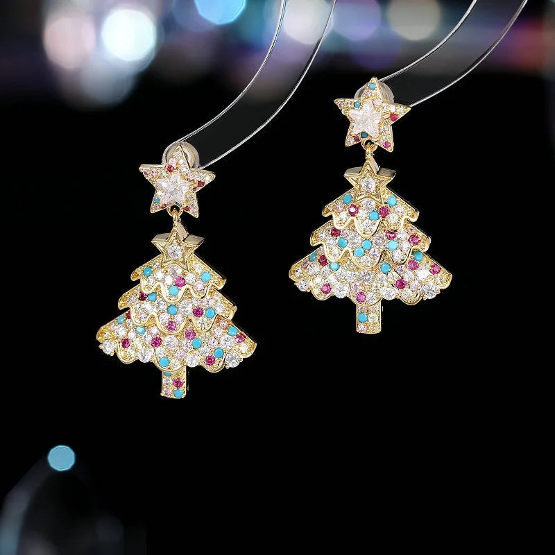 Kerst oorbellen set kerstboom met kristallen ster en zilverkleurige afwerking