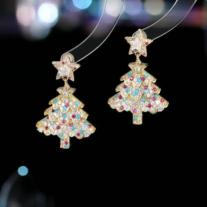 Kerst oorbellen set kerstboom met kristallen ster en zilverkleurige afwerking