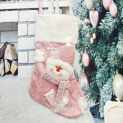 Kerst sok (decoratief) met kerstman en sneeuwpop – feestelijke hangdecoratie voor boom of haard