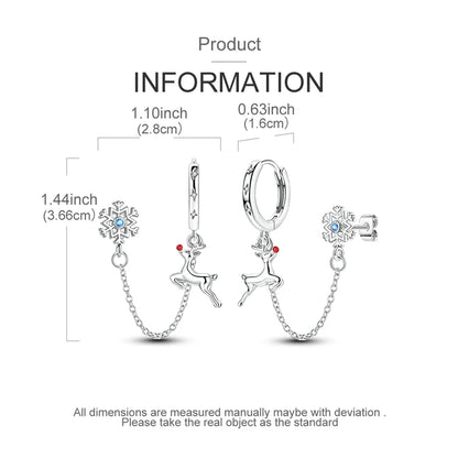 Kerst oorbellen rendier met sneeuwvlok van 925 sterling zilver en zirconia