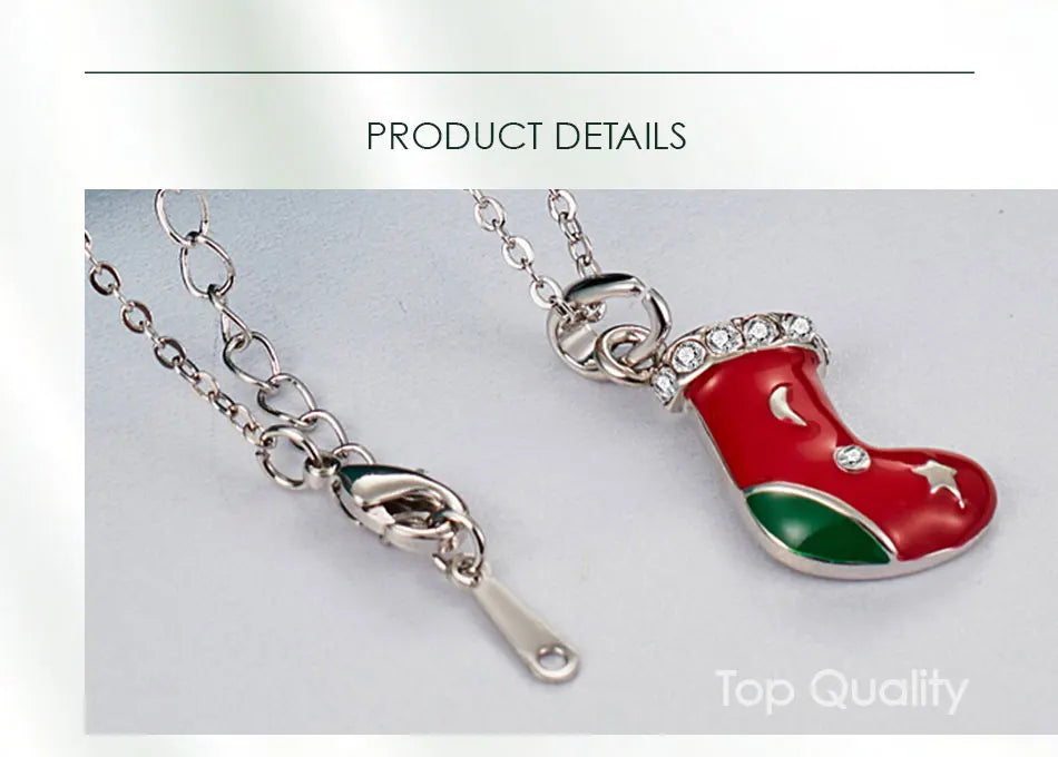 Kerst ketting met rode schoen hanger van 925 zilver en sprankelende zirkonia