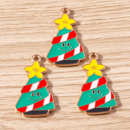 Kerst hanger/bedel voor ketting of armband – Mix van 10 modieuze emaille kerstboom bedels