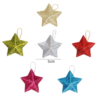 Kerst ornament voor Kerstboom – Glinsterende Ster Hanger 5cm (6/24 stuks)