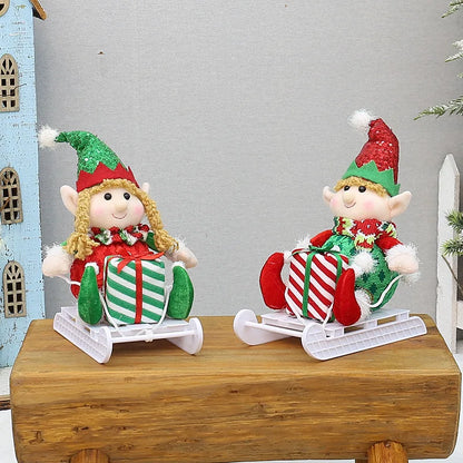 Kerst pop liggende telescoop elf met slee – feestelijke decoratie voor thuis