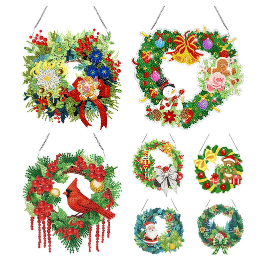 Diamond Painting Kerst krans met Kerstman, vogel, sneeuwpop en meer