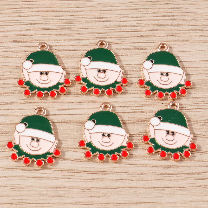 Kerst hanger/bedel voor ketting of armband – Vrolijke kerstman emaille charms set - 10 stuks