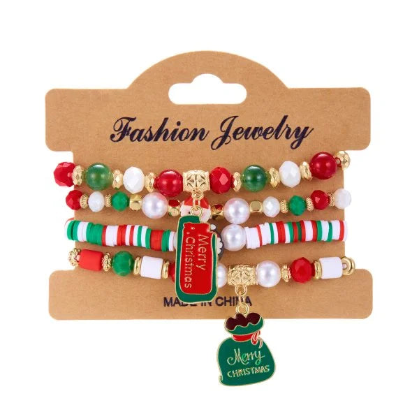 Kerst armband met kerstman sneeuwpop ster en kerstboom hanger